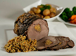 roast beef stuffed using a stuffing log