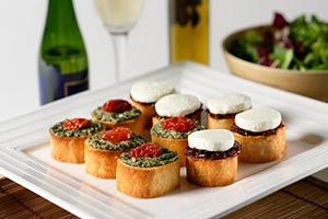 Pesto & Cherry Tomato Bruschetta & Goats Cheese & Red Onion Marmalade Bruschetta